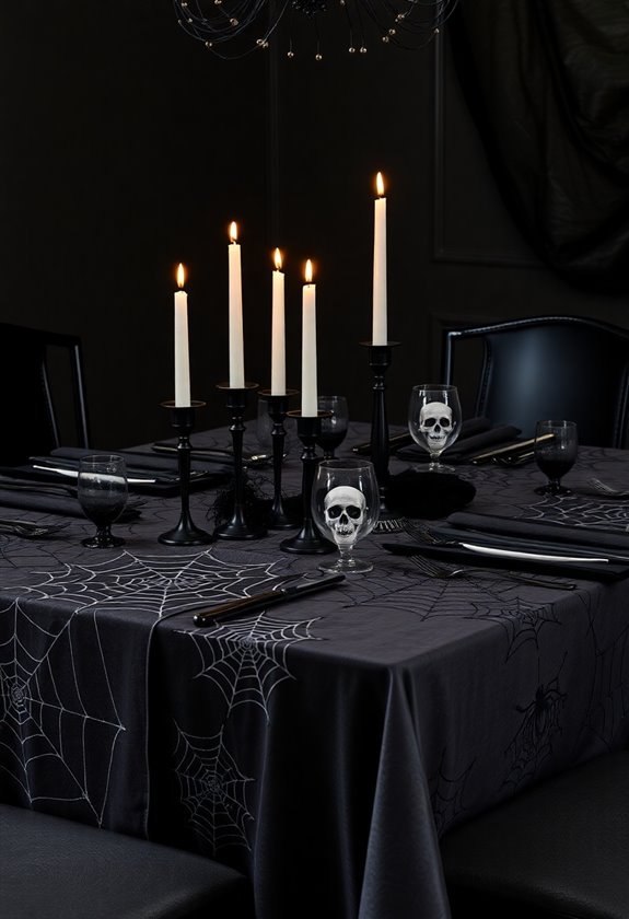 adding spooky tablecloths