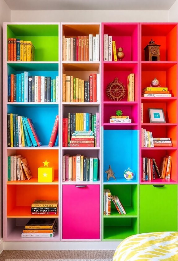 color coded shelving units
