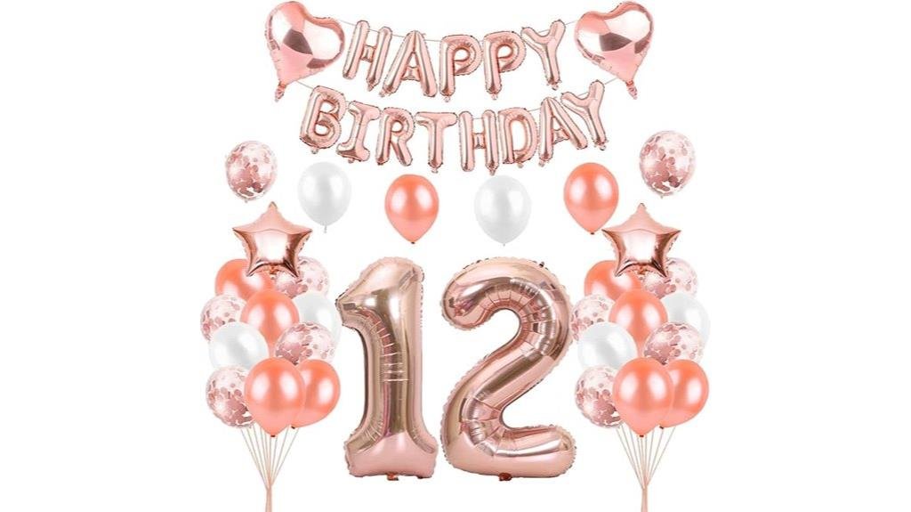 golden pink 12th birthday decorations