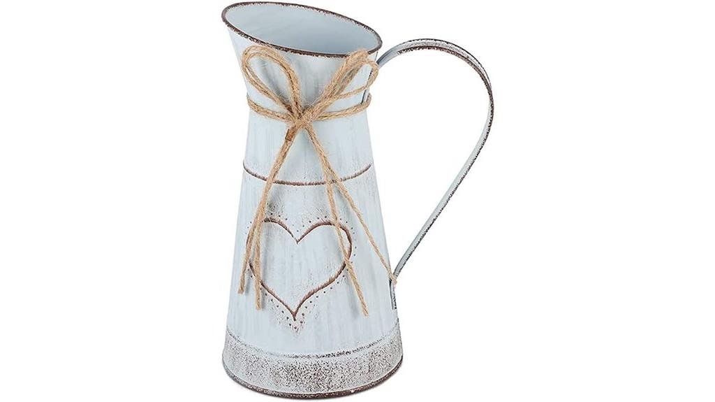 rustic heart shaped metal vase