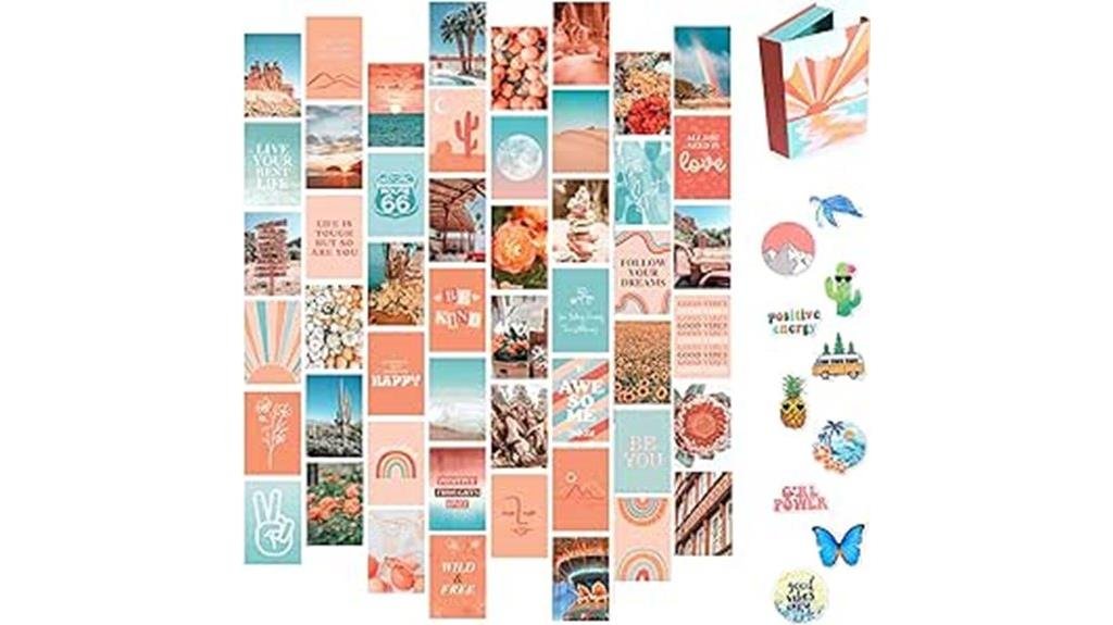 teal peach wall collage