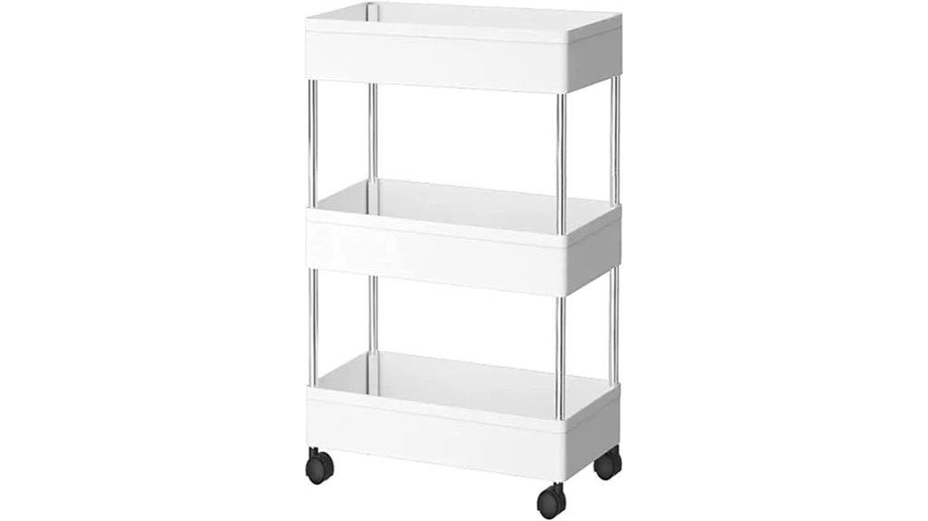 three shelf rolling storage cart