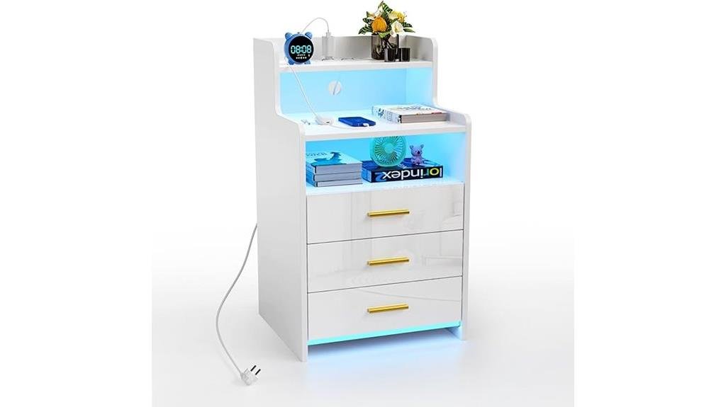 white nightstand with led